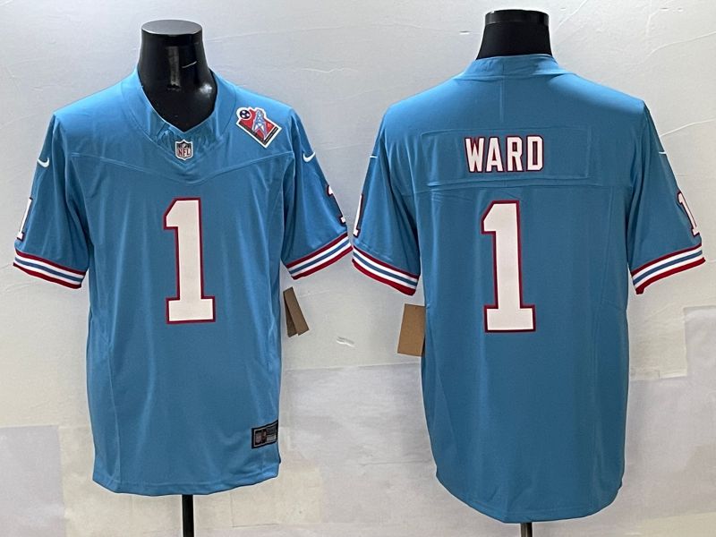 Men Tennessee Titans 1 Ward Light Blue Three generations Nike Limited 2025 NFL Jersey style 2